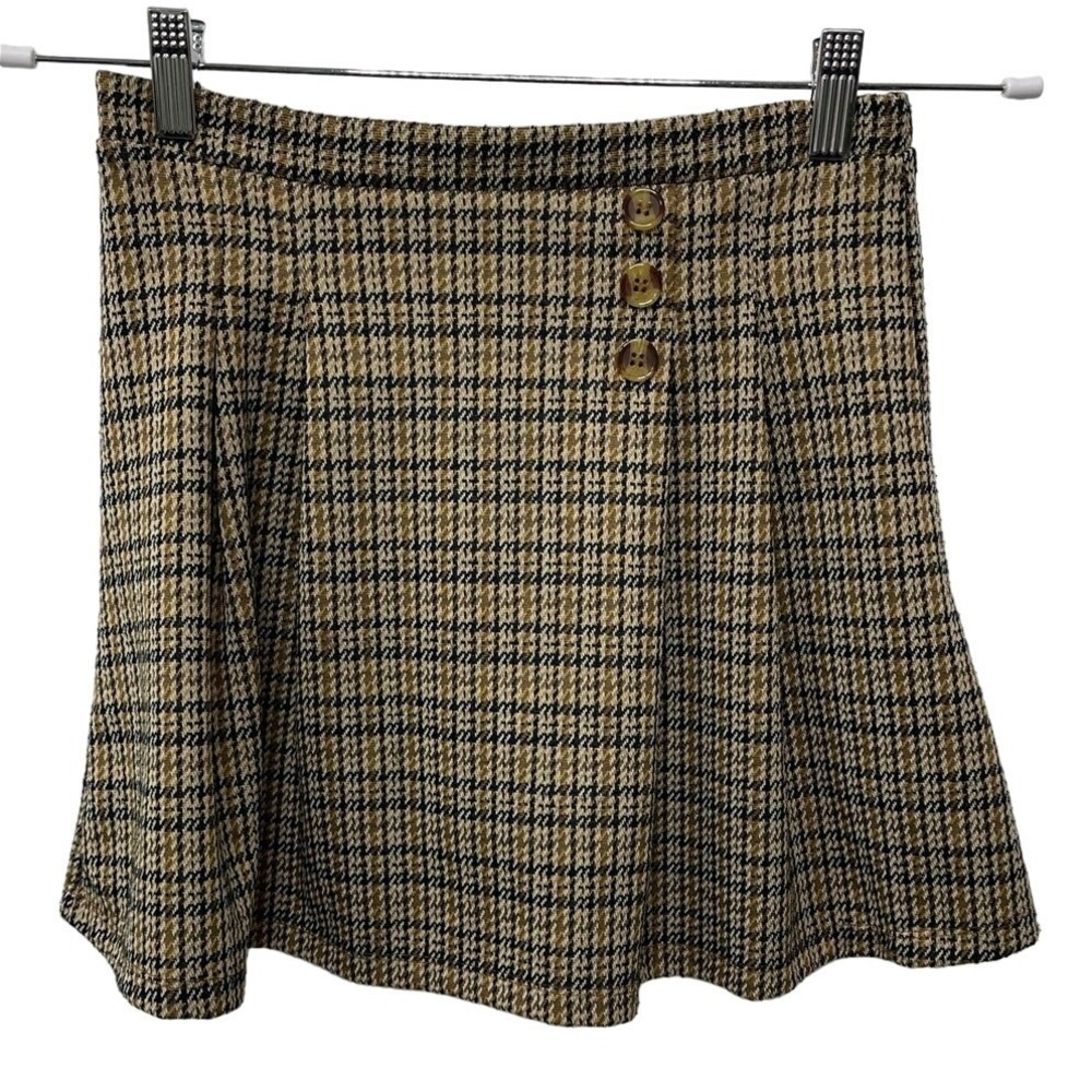 Knitworks Plaid High Waist Pleat Mini Skirt Yellow Junior XL/16 School Girl Rory